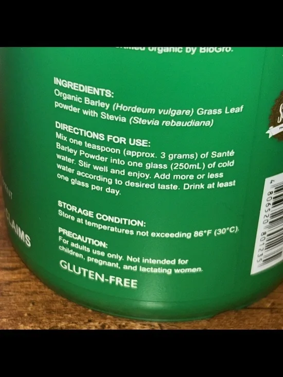 2x Santé Barley Powder with Stevia 200g - Certified Organic Barley Grass Exp2027 - Picture 7 of 12